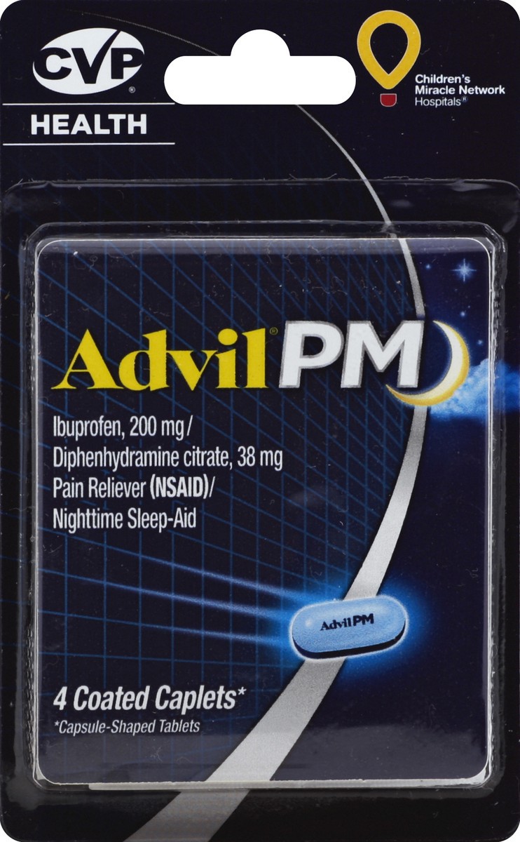 slide 1 of 6, CVP Advil Pm 200 Mg Ibuprofen Coated Caplets - 4 Count, 4 ct