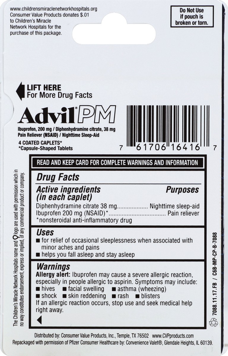 slide 3 of 6, CVP Advil Pm 200 Mg Ibuprofen Coated Caplets - 4 Count, 4 ct