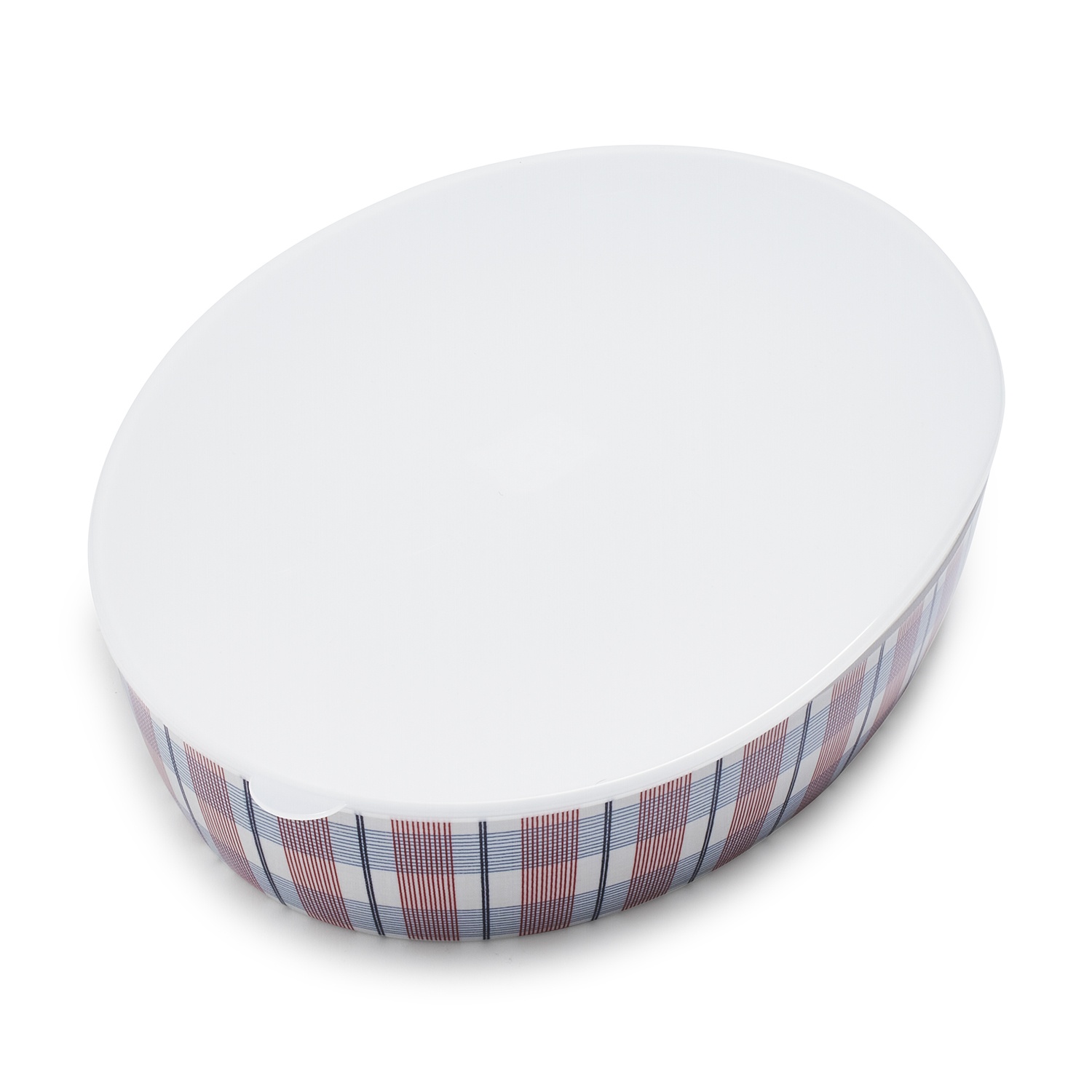 slide 1 of 1, Sur La Table Oval Plaid Melamine Serving Dish with Lid, 1 ct