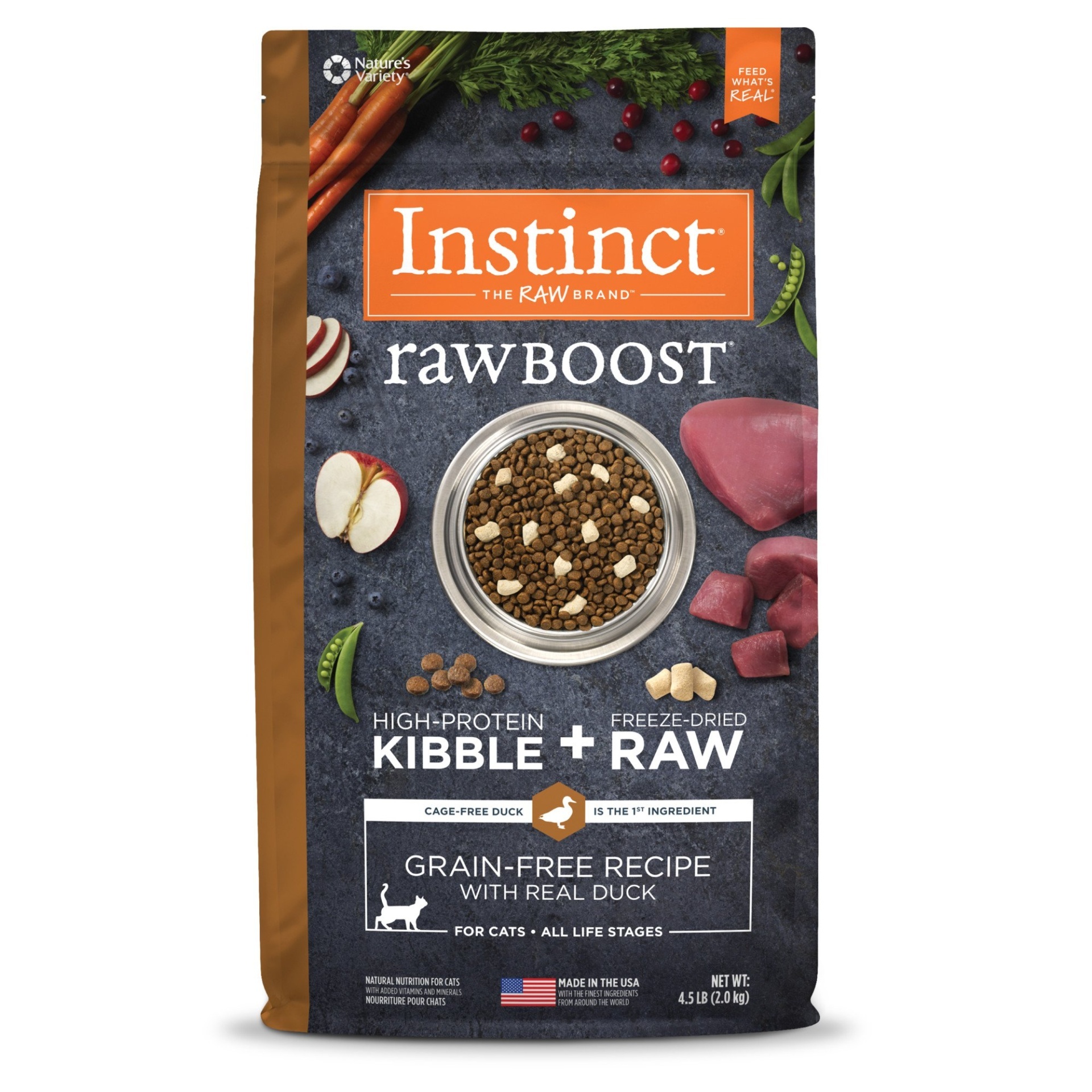 slide 1 of 1, Nature's Variety Instinct Raw Boost Grain Free Recipe with Real Duck Natural Dry Cat Food, 4.5 lb