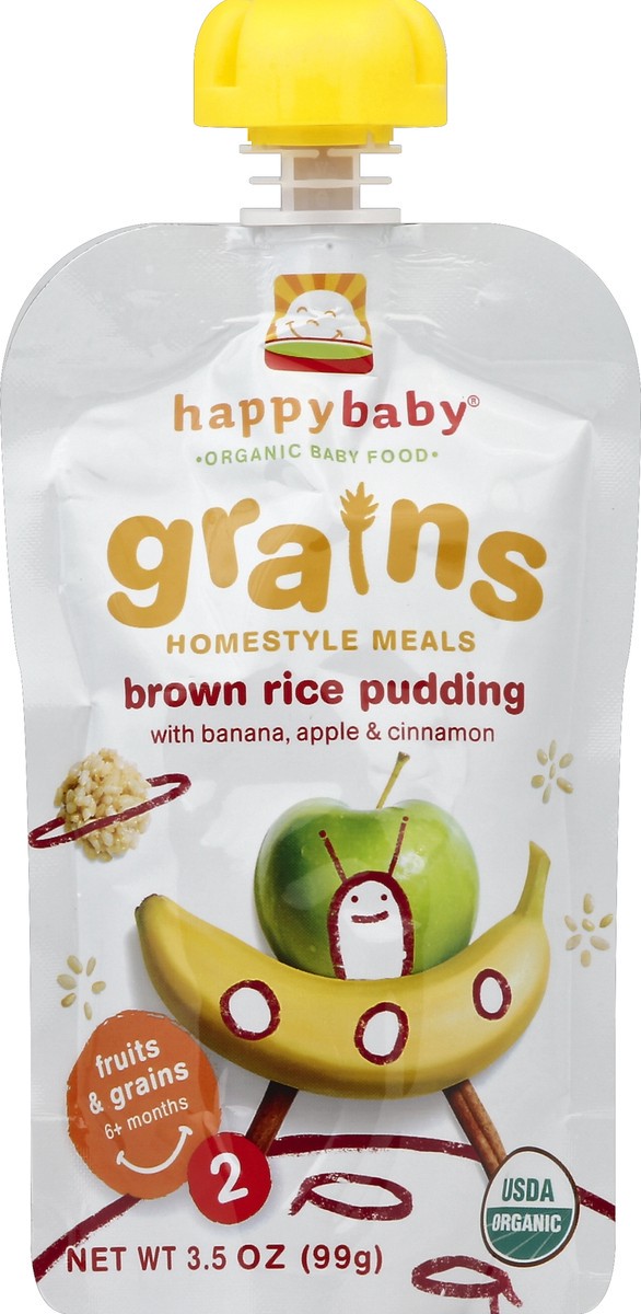 slide 3 of 4, Happy Baby Stage 2 Brown Rice Pudding With Banana, Apple & Cinnamon, 3.5 oz