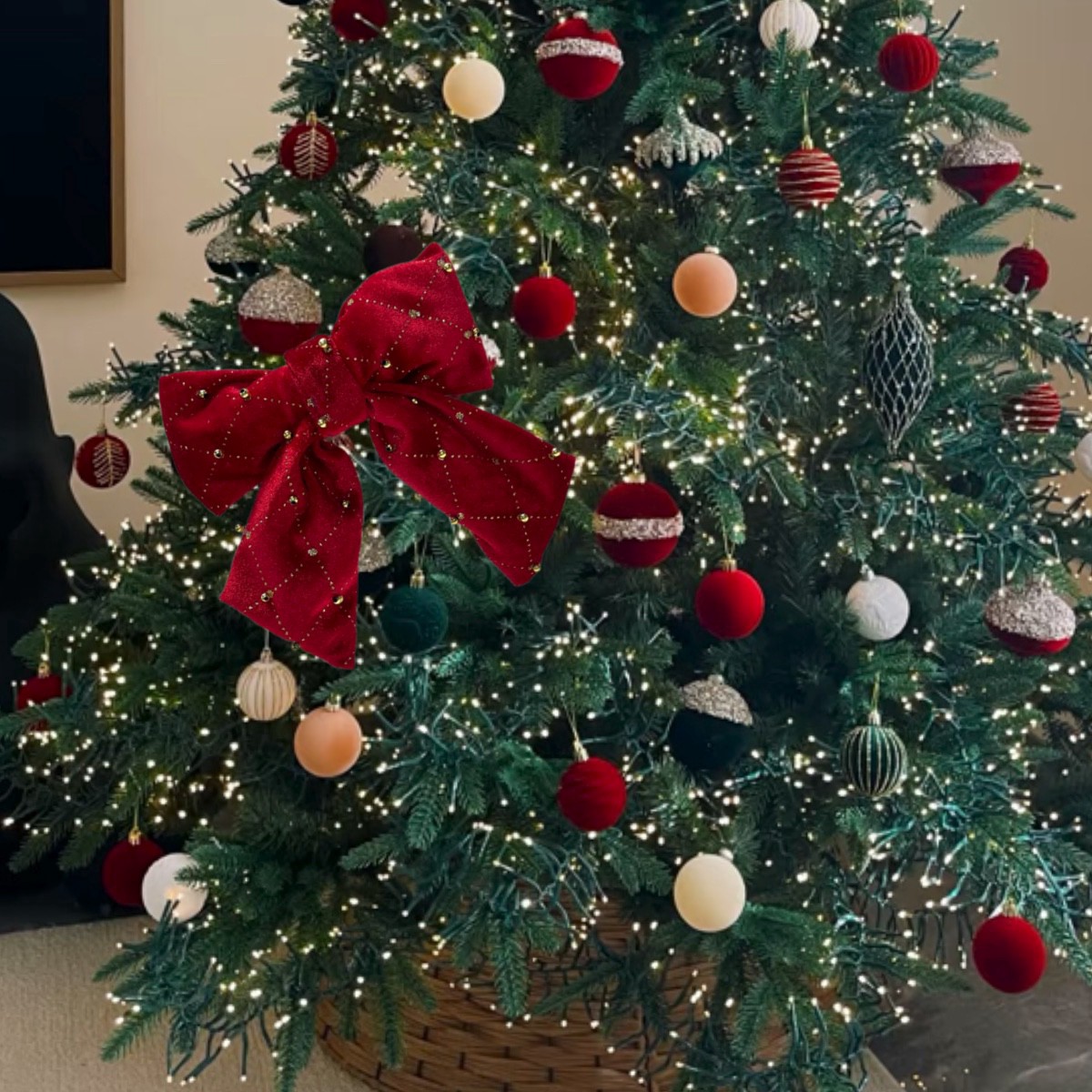 slide 3 of 3, 9" Red & Gold Diamond Velvet Bow Pick By Ashland, 5 in x 1 in x 9 in