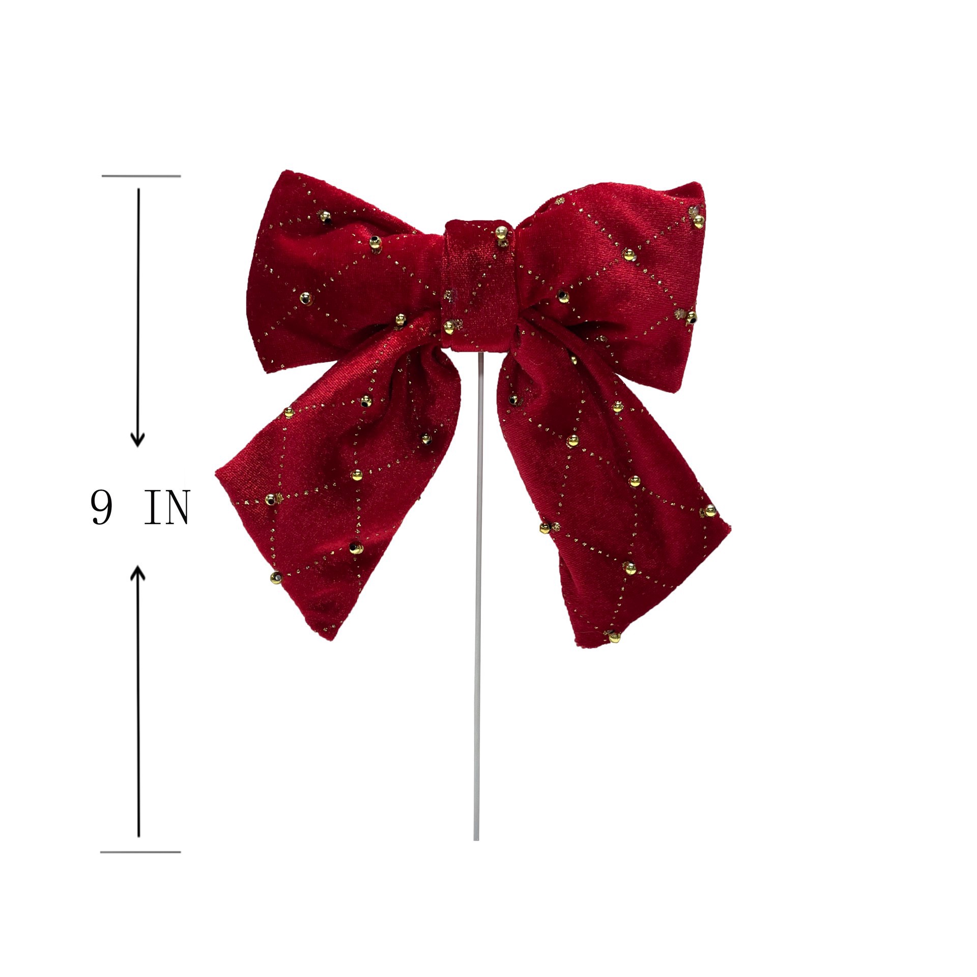 slide 2 of 3, 9" Red & Gold Diamond Velvet Bow Pick By Ashland, 5 in x 1 in x 9 in