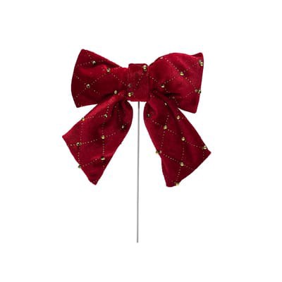 slide 1 of 3, 9" Red & Gold Diamond Velvet Bow Pick By Ashland, 5 in x 1 in x 9 in
