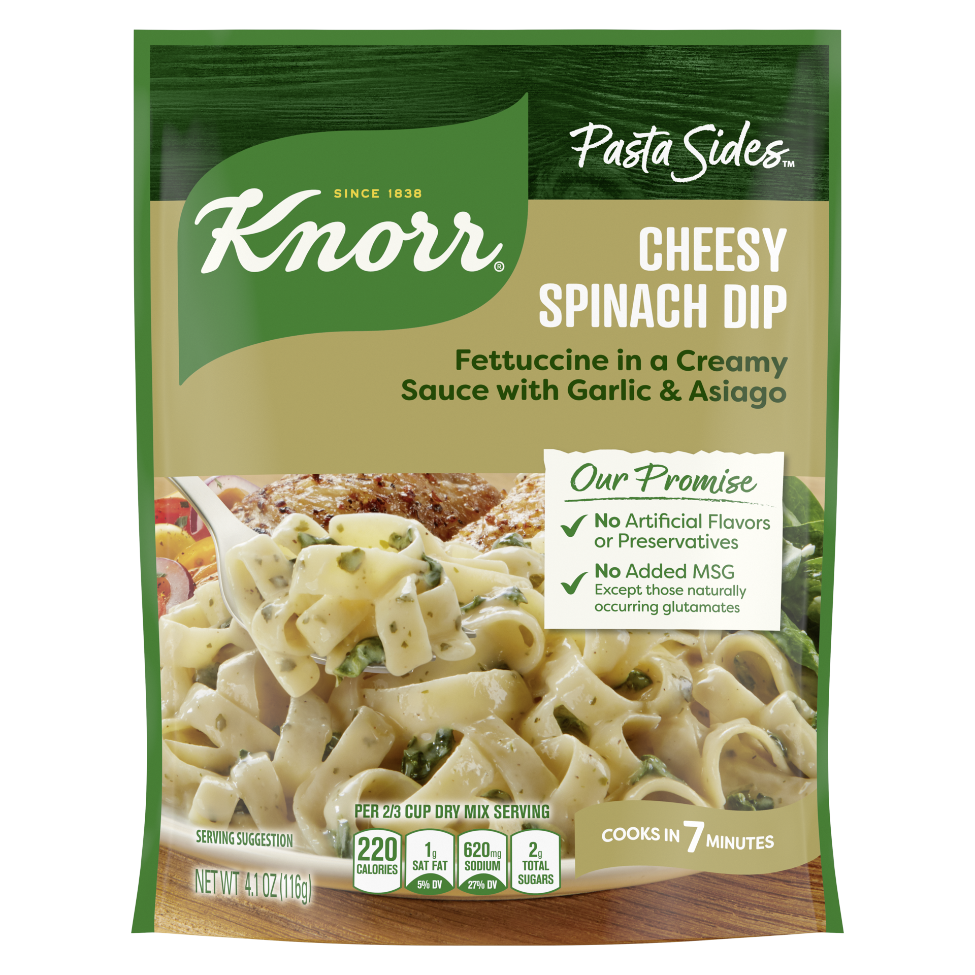 slide 4 of 7, Knorr Pasta Sides Cheesy Spinach Dip With Fettuccine, 4.1 oz, 4.1 oz