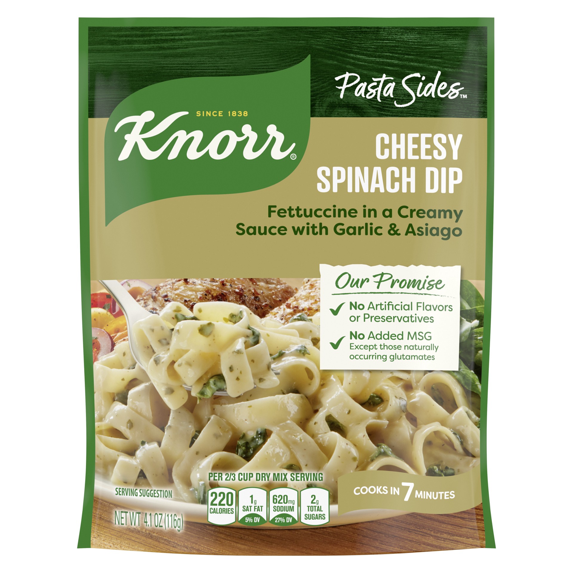 slide 1 of 7, Knorr Pasta Sides Cheesy Spinach Dip With Fettuccine, 4.1 oz, 4.1 oz