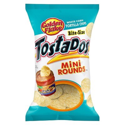 slide 1 of 1, Golden Flake Tostados Mini Rounds White Corn Tortilla Chips, 11 oz