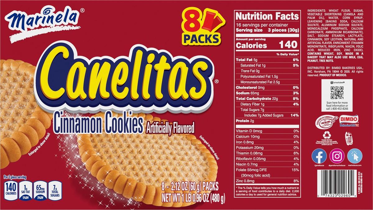 slide 8 of 9, Marinela Canelitas Cinnamon Cookies, 8 packs, Cookies, 16.96 oz Multipack, 8 ct