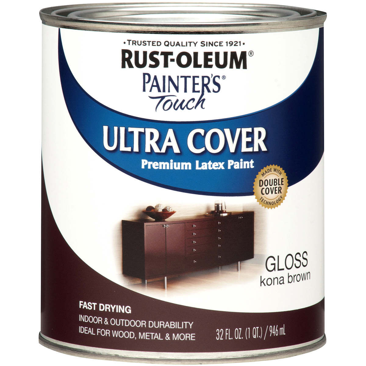 slide 1 of 5, Rust-Oleum Painters Touch Ultra Cover Multi-Purpose Brush-On Paint - 1977502, Quart, Gloss Kona Brown, 1 qt