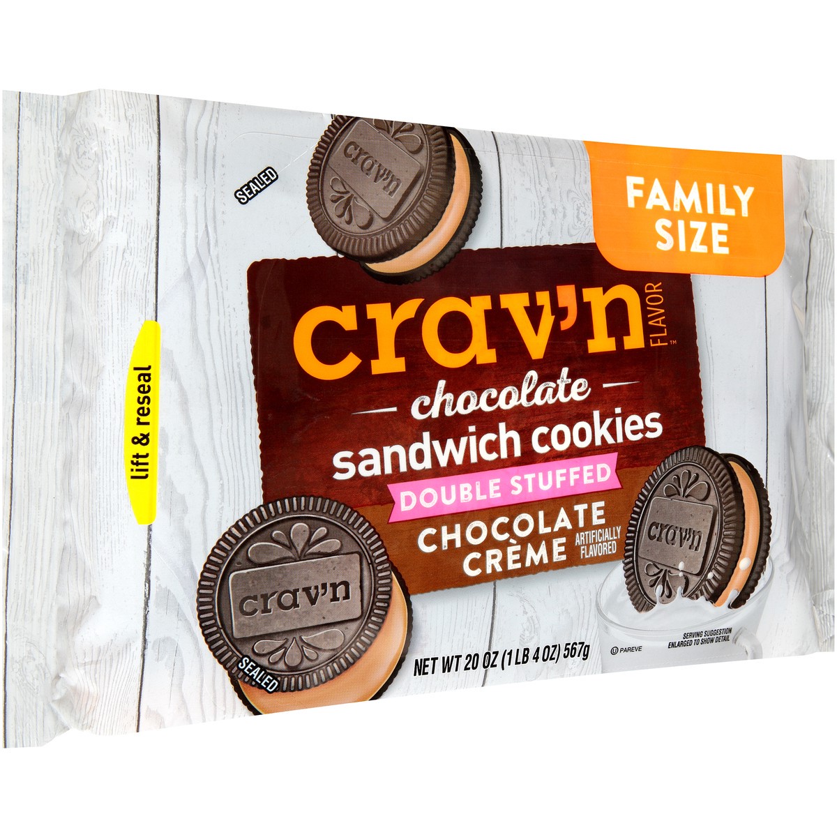 slide 2 of 9, Crav'n Flavor Chocolate Creme Double Stuffed Chocolate Sandwich Cookies, 20 oz