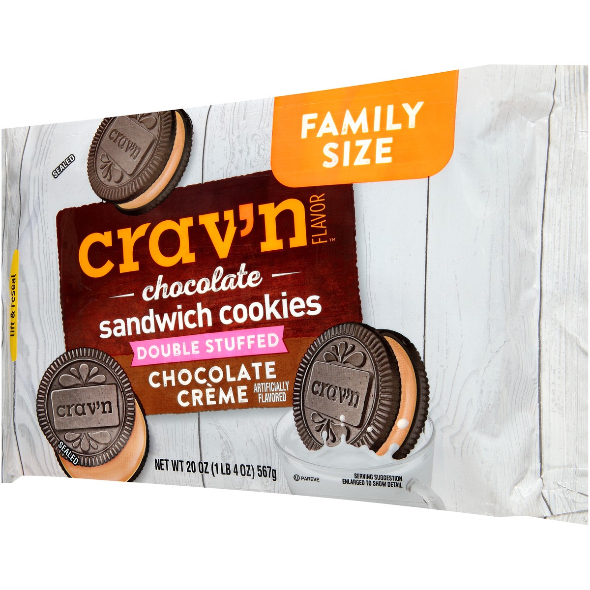 slide 6 of 9, Crav'n Flavor Chocolate Creme Double Stuffed Chocolate Sandwich Cookies, 20 oz