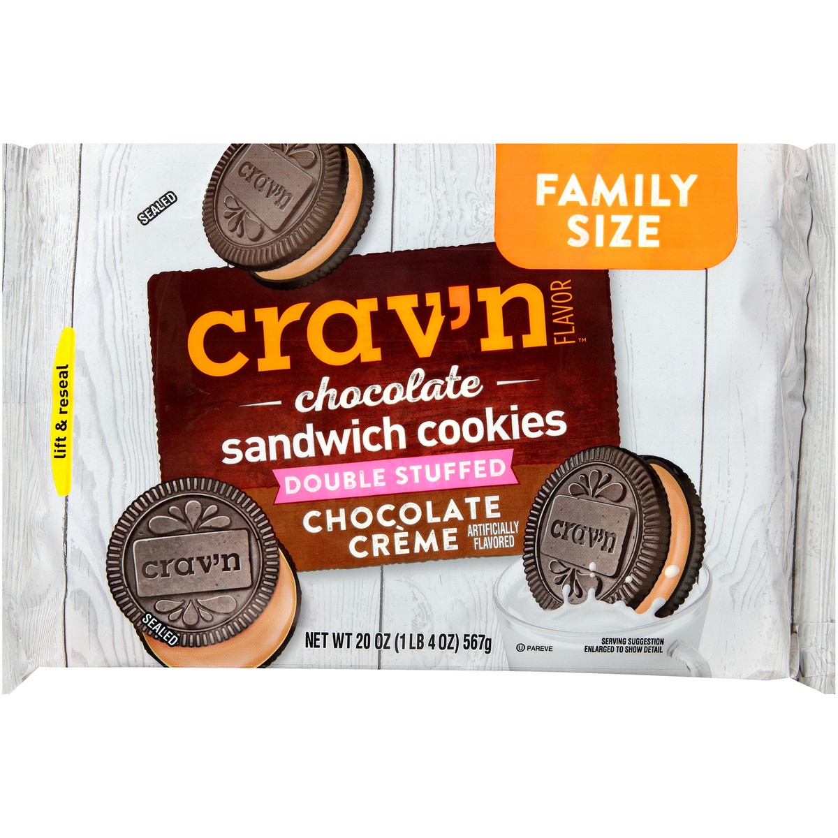 slide 5 of 9, Crav'n Flavor Chocolate Creme Double Stuffed Chocolate Sandwich Cookies, 20 oz