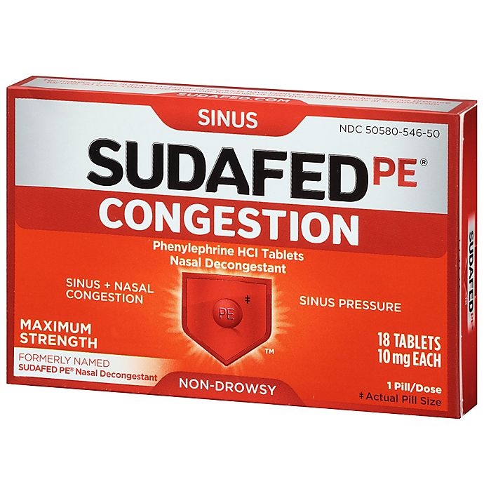 slide 2 of 4, Sudafed PE Sinus Congestion Maximum Strength Non-Drowsy Decongestant Tablets with 10 mg Phenylephrine HCl, Medicine Helps Relieve Sinus & Nasal Congestion & Sinus Pressure, 18 ct