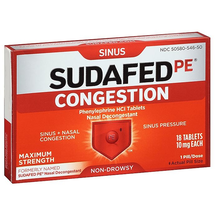 slide 3 of 4, Sudafed PE Sinus Congestion Maximum Strength Non-Drowsy Decongestant Tablets with 10 mg Phenylephrine HCl, Medicine Helps Relieve Sinus & Nasal Congestion & Sinus Pressure, 18 ct