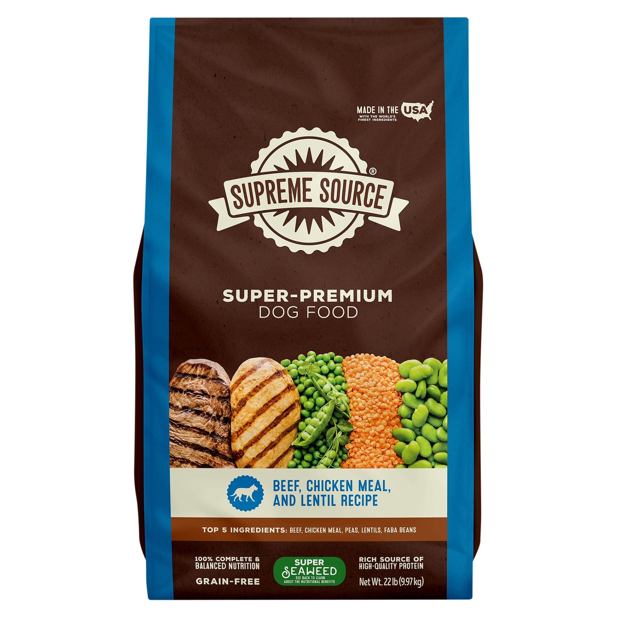 slide 4 of 5, Supreme Source Grain-Free Beef, Chicken Meal, and Lentil Recipe Dog Food 22 lb, 22 lb