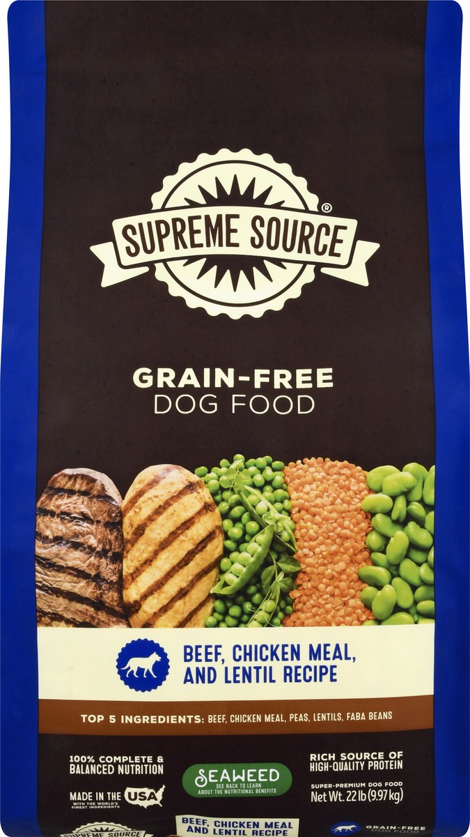 slide 1 of 5, Supreme Source Grain-Free Beef, Chicken Meal, and Lentil Recipe Dog Food 22 lb, 22 lb