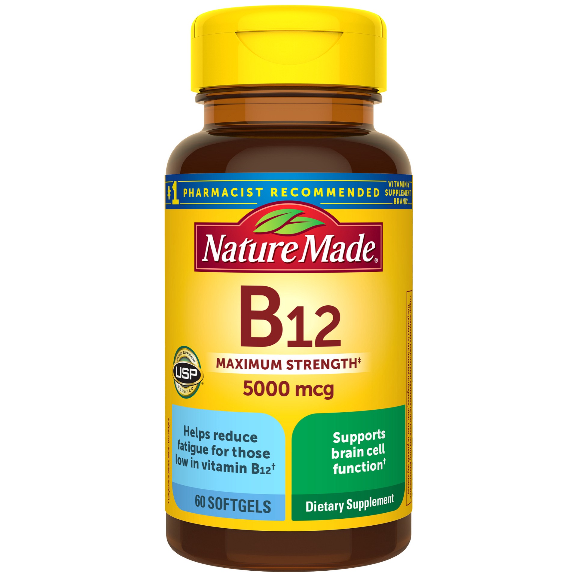 slide 1 of 6, Nature Made Maximum Strength Vitamin B12 5000 mcg, Dietary Supplement for Energy Metabolism Support, 60 Softgels, 60 Day Supply, 60 ct