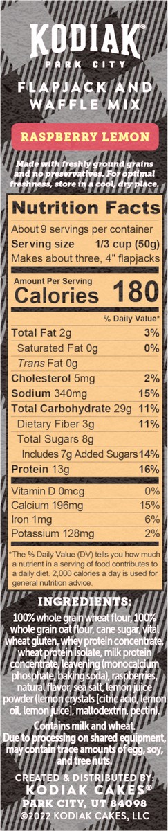 slide 6 of 8, Kodiak Cakes Flapjack & Waffle Mix, Raspberry Lemon, 16 oz (Seasonal), 16 oz