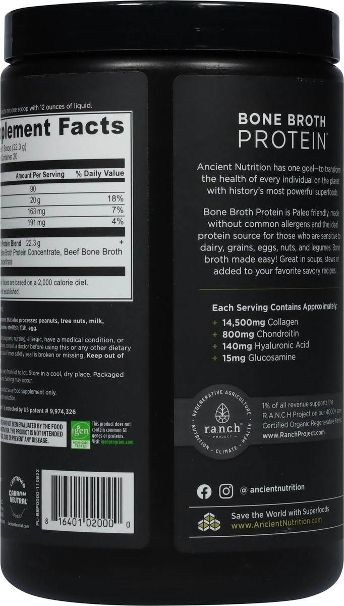 slide 3 of 9, Ancient Nutrition Pure Bone Broth Protein 15.7 oz, 15.7 oz