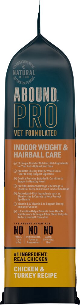 slide 4 of 5, Abound Pro + Indoor Weight * Hairball Care (Chicken&Turkey) Dry Cat Food, 7 lb