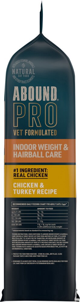 slide 3 of 5, Abound Pro + Indoor Weight * Hairball Care (Chicken&Turkey) Dry Cat Food, 7 lb