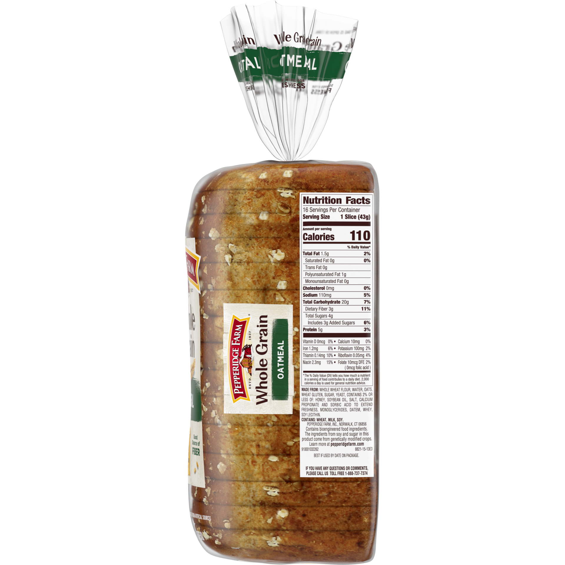 slide 3 of 5, Pepperidge Farm Whole Grain Oatmeal Bread, 24 Oz Loaf, 24 oz