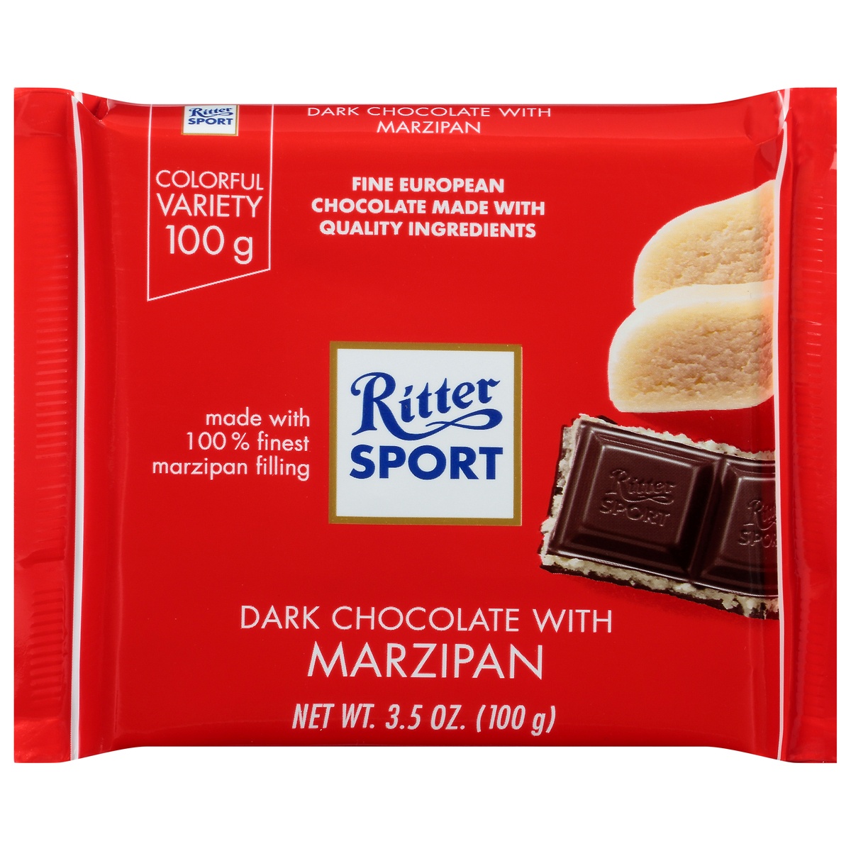 slide 1 of 4, Ritter Sport Dark Chocolate With Marzipan, 3.5 oz