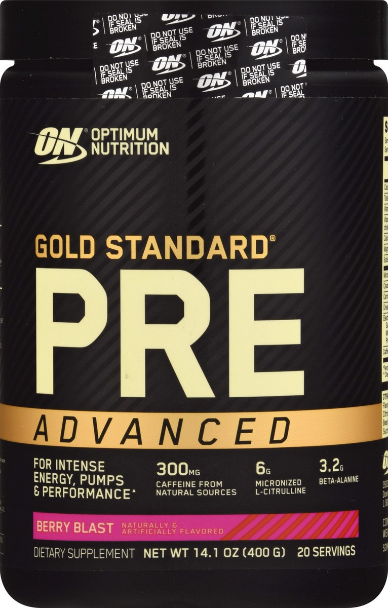 slide 7 of 12, Optimum Nutrition Gold Standard Advanced Berry Blast Pre-Workout 14.1 oz, 14.1 oz