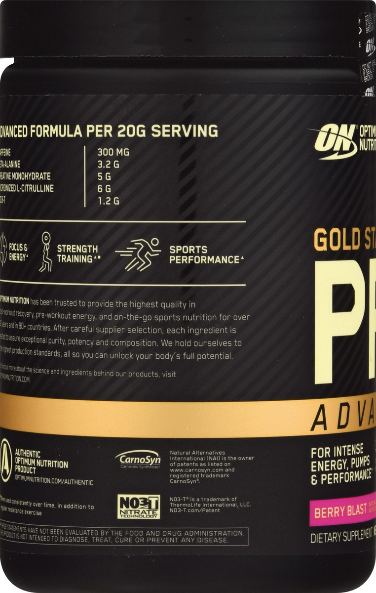 slide 8 of 12, Optimum Nutrition Gold Standard Advanced Berry Blast Pre-Workout 14.1 oz, 14.1 oz