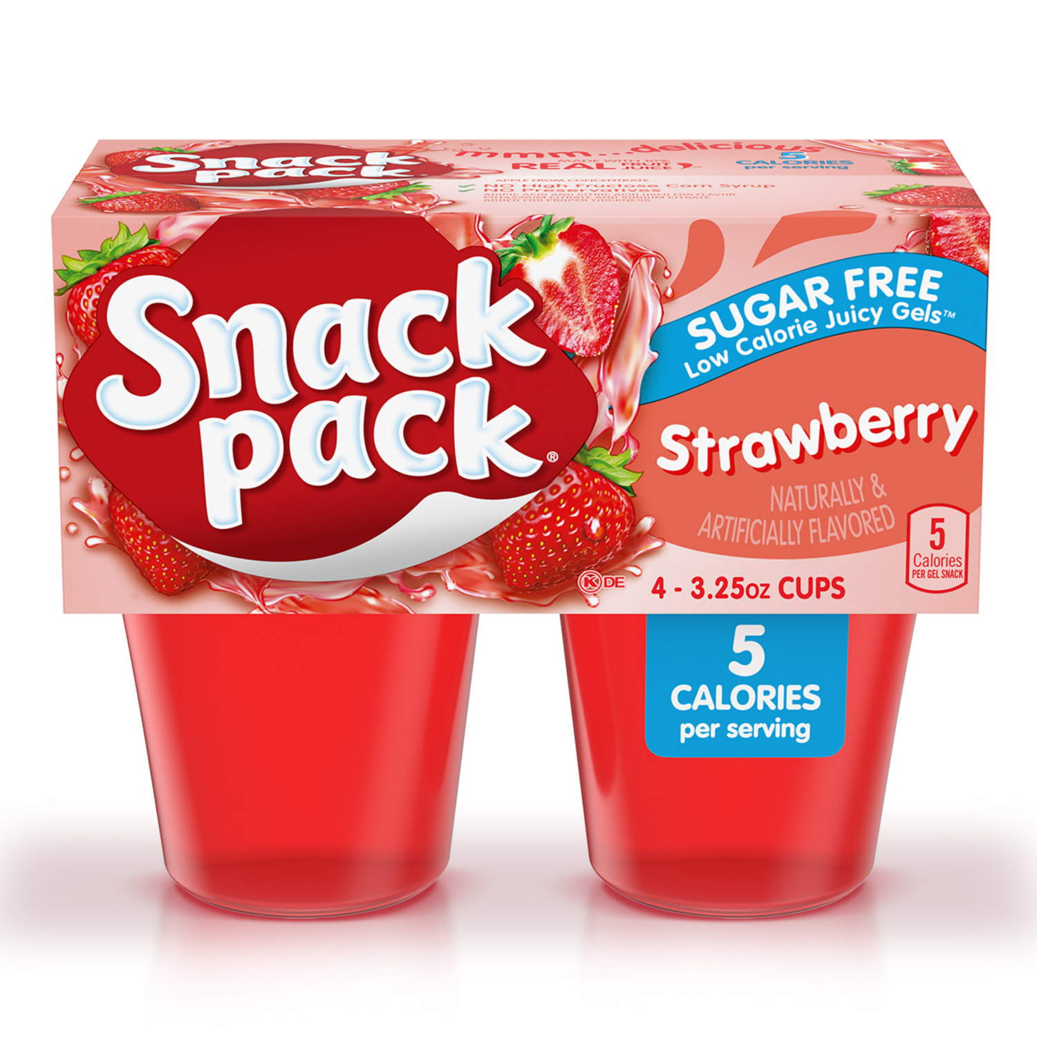 slide 1 of 4, Snack Pack Sugar Free Strawberry Flavored Juicy Gels, 3.25 oz Snack Cups, 4 Count, 4 ct