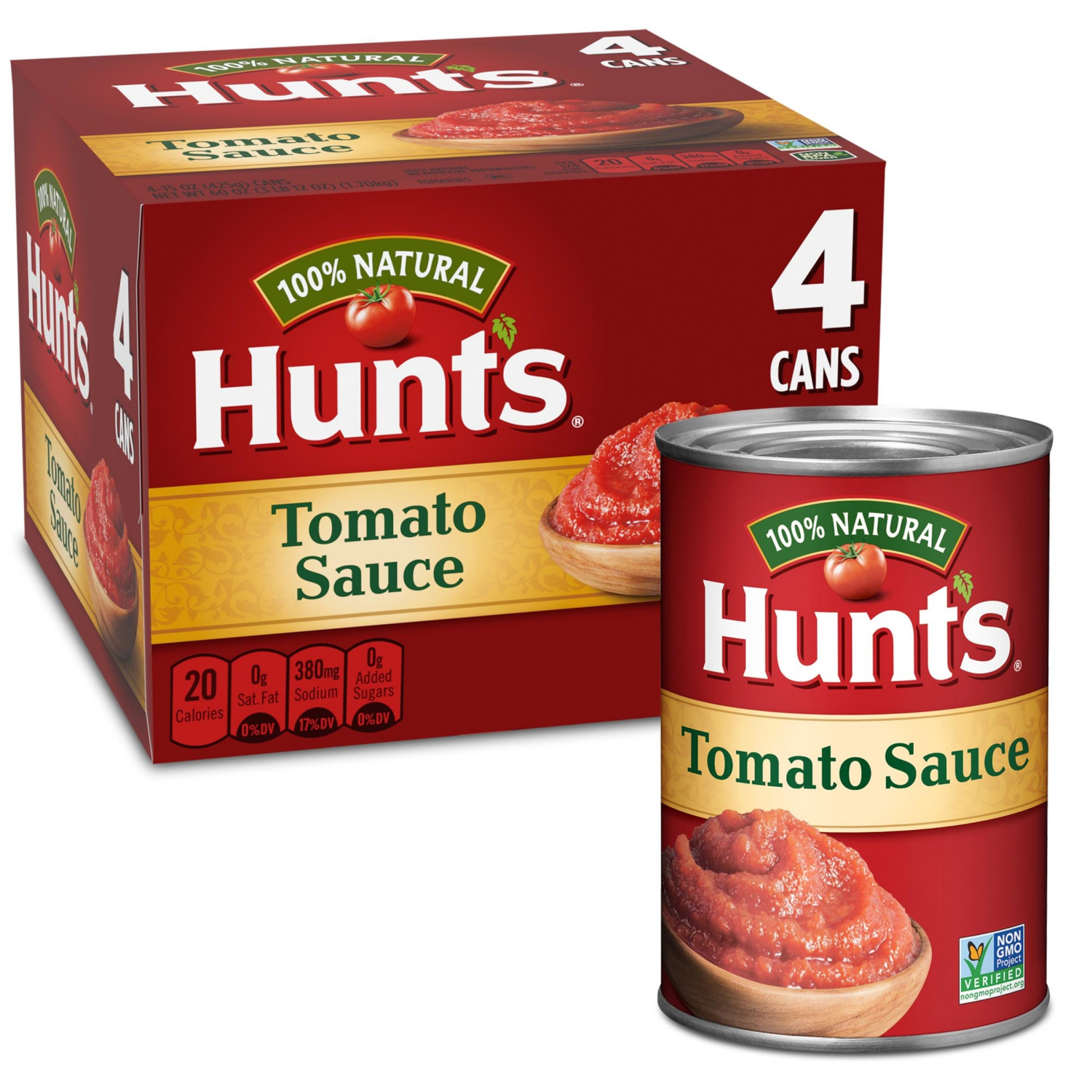 slide 1 of 4, Hunt's 100% Natural Tomato Sauce, 4 Cans, 15 oz., 4 ct
