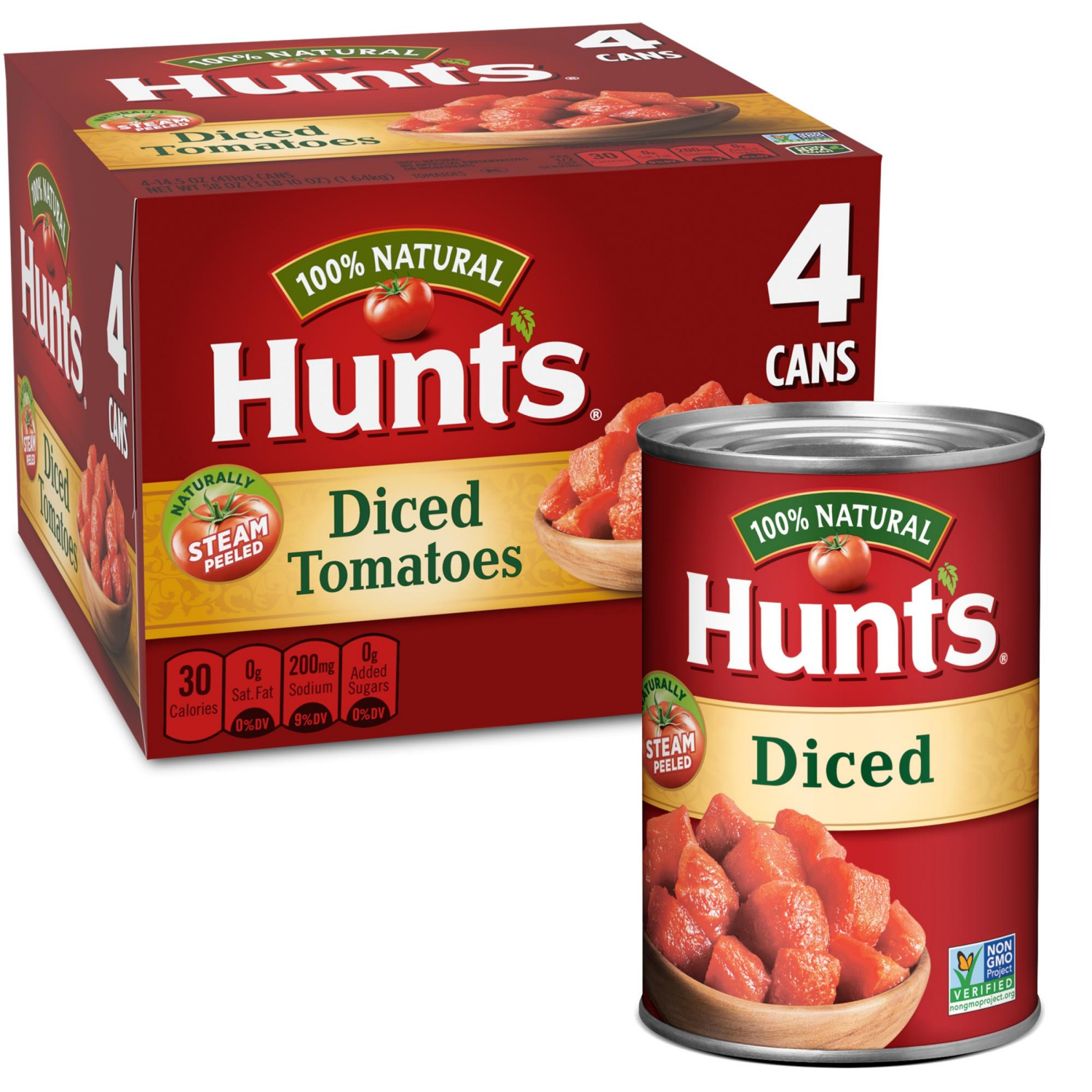slide 1 of 4, Hunt's 100% Natural Diced Tomatoes, 4 Cans, 14.5 oz., 4 ct