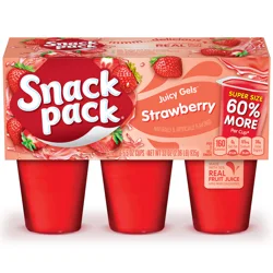 Snack Pack Super Size Strawberry Flavored Juicy Gels, 5.5 oz Snack Cups, 6 Count