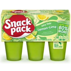 Snack Pack Lemon Lime Flavored Juicy Gels, 6 Count Snack Cups