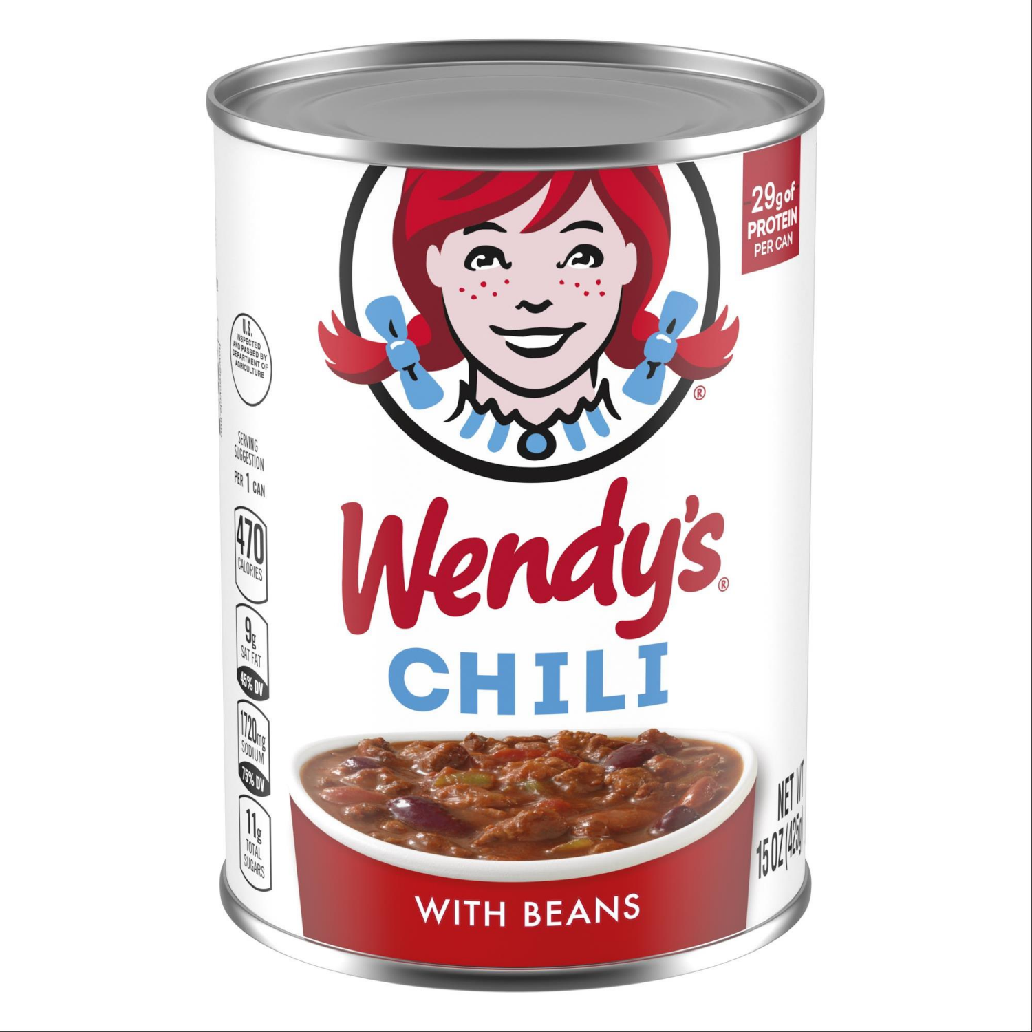 slide 1 of 4, Wendy's Chili With Beans, 29g Protein Per Serving, Canned Chili, 15 oz. Can, 15 oz