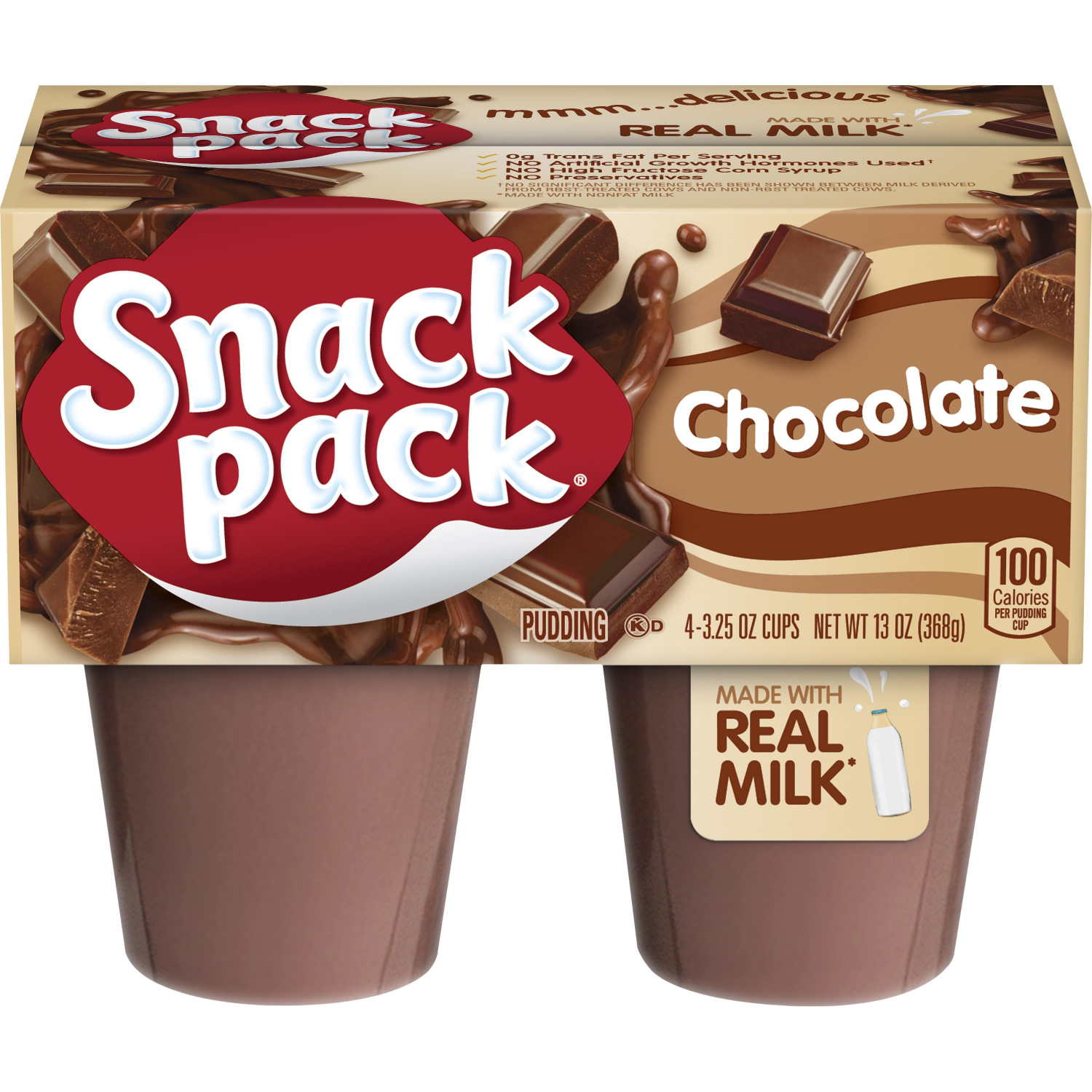 slide 1 of 5, Snack Pack Chocolate Pudding, 3.25 oz Pudding Cups, 4 Count, 4 ct