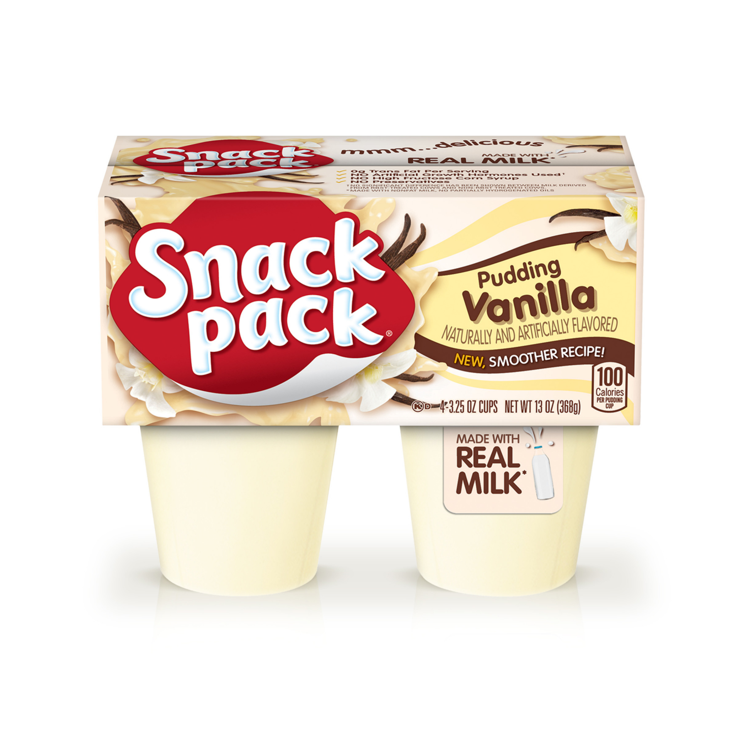 slide 1 of 5, Snack Pack Vanilla Pudding, 3.25 oz Pudding Cups, 4 Count, 4 ct