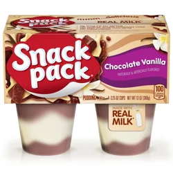 Snack Pack Chocolate Vanilla Flavored Pudding, 3.25 oz Pudding Cups, 4 Count, 12 Pack