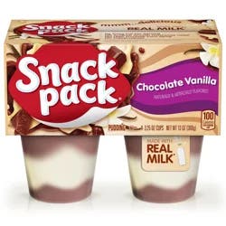 Snack Pack Chocolate Vanilla Flavored Pudding, 3.25 oz Pudding Cups, 4 Count, 12 Pack