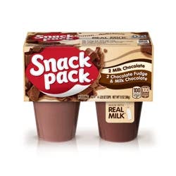 Snack Pack Milk Chocolate and Chocolate Fudge & Milk Chocolate Pudding, 3.25 oz Pudding Cups, 4 Count