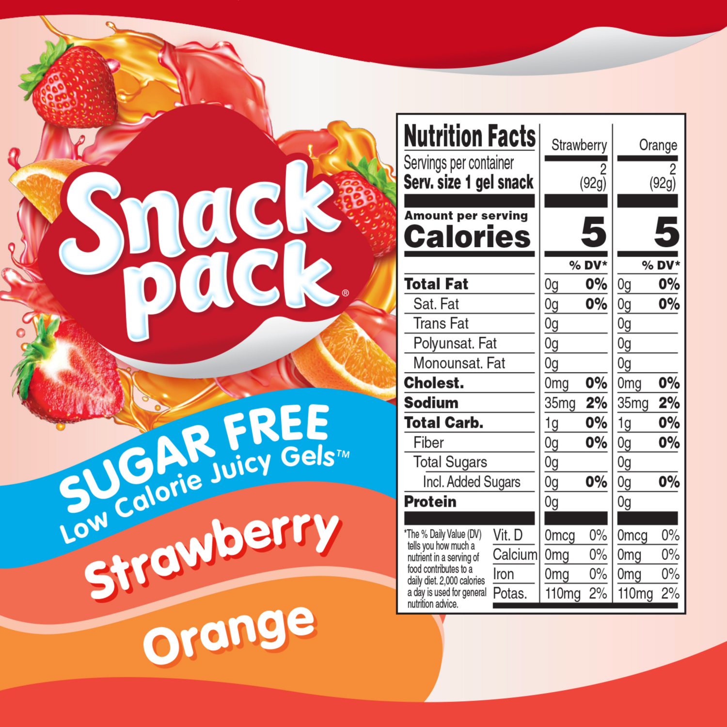 slide 3 of 8, Snack Pack Zero Sugar Strawberry and Orange Flavored Juicy Gels, 3.25 oz Snack Cups, 4 Count, 4 ct