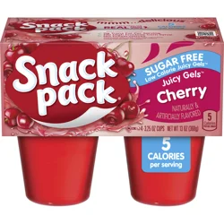 Snack Pack Sugar Free Cherry Flavored Juicy Gels, 3.25 oz Snack Cups, 4 Count