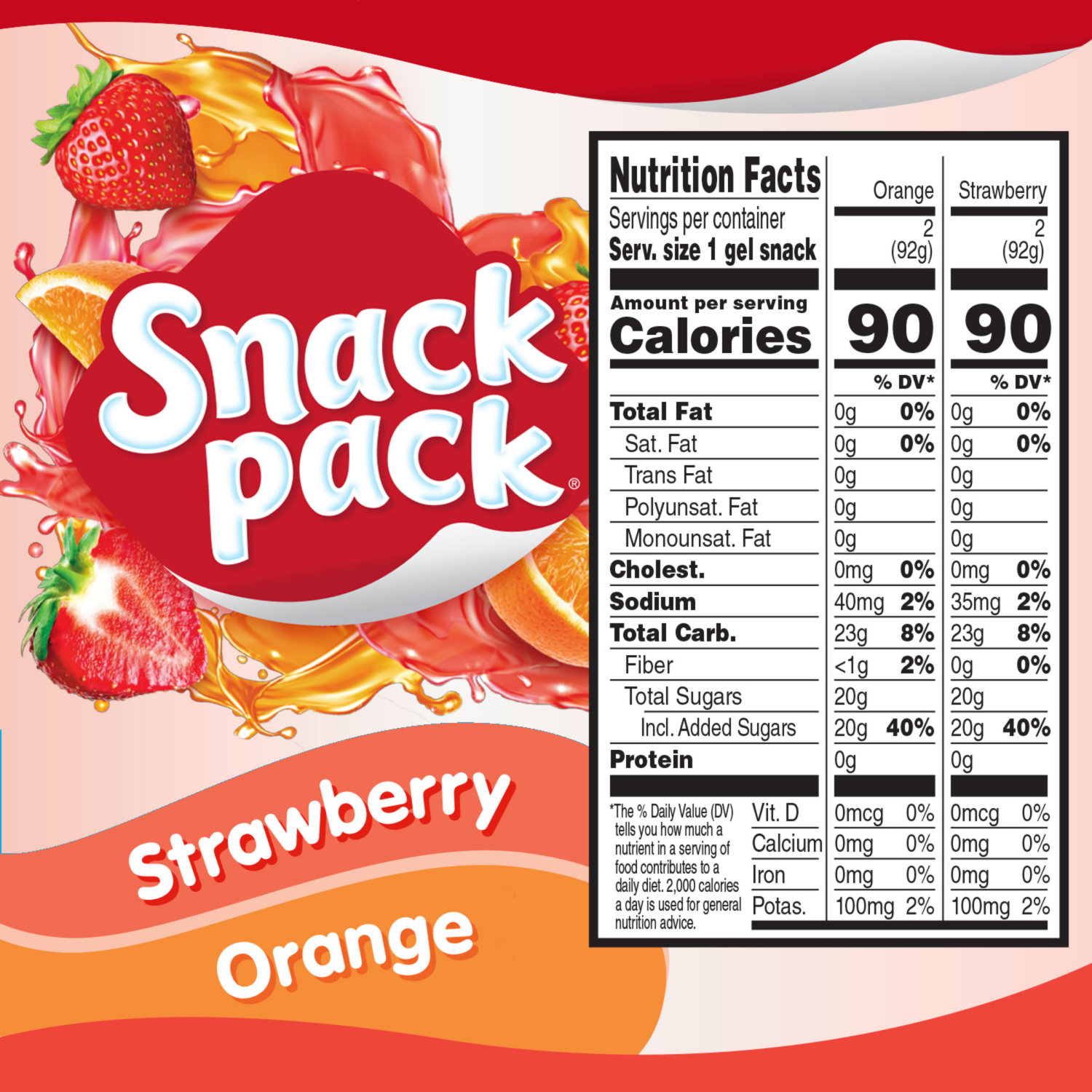 slide 2 of 7, Snack Pack Strawberry and Orange Flavored Juicy Gels, 3.25 oz Snack Cups, 4 Count, 12 Pack, 4 ct