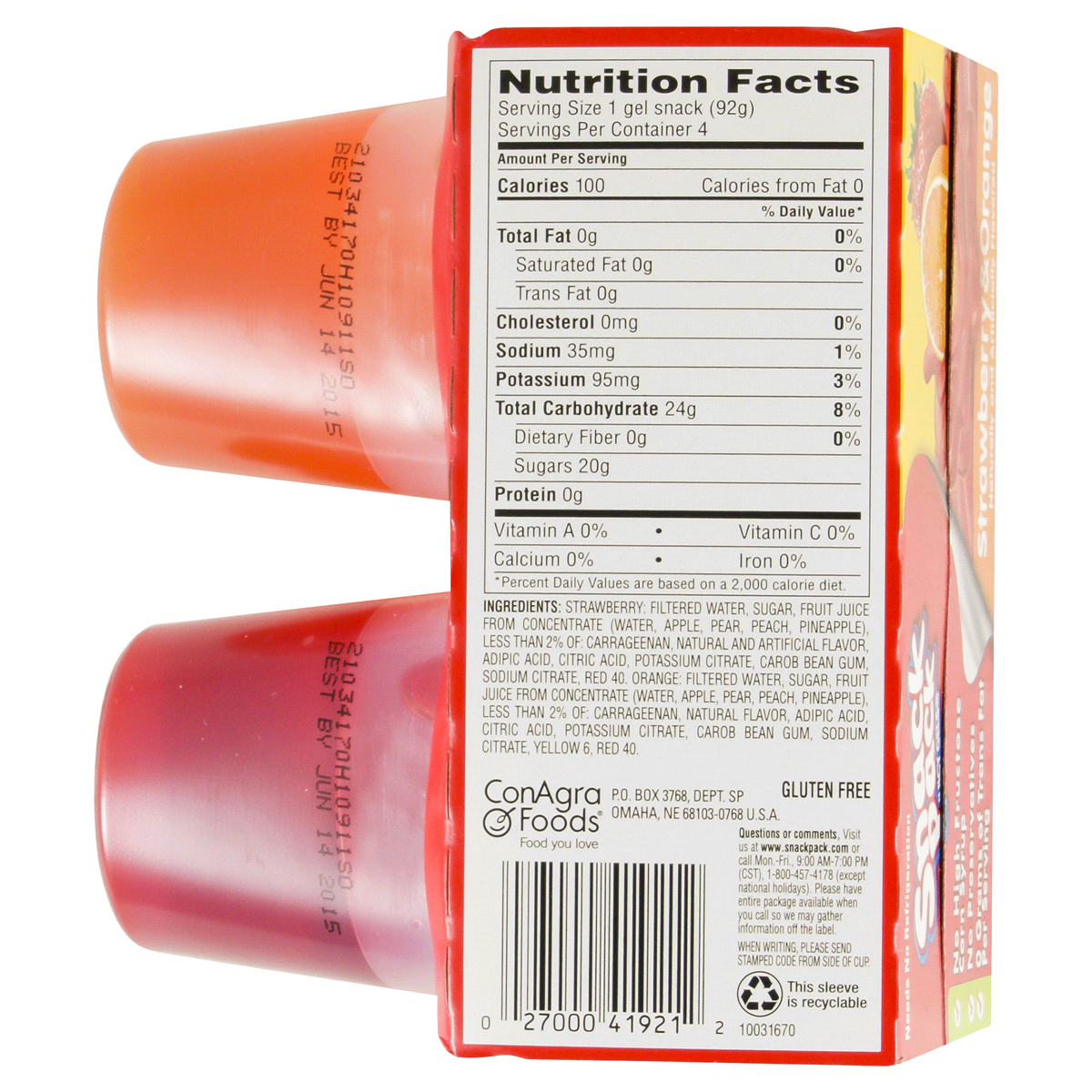 slide 4 of 4, Snack Pack Strawberry & Orange Gelatin, 4 ct; 3.25 oz