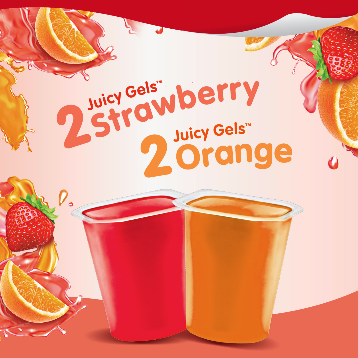 slide 5 of 7, Snack Pack Strawberry and Orange Flavored Juicy Gels, 3.25 oz Snack Cups, 4 Count, 12 Pack, 4 ct