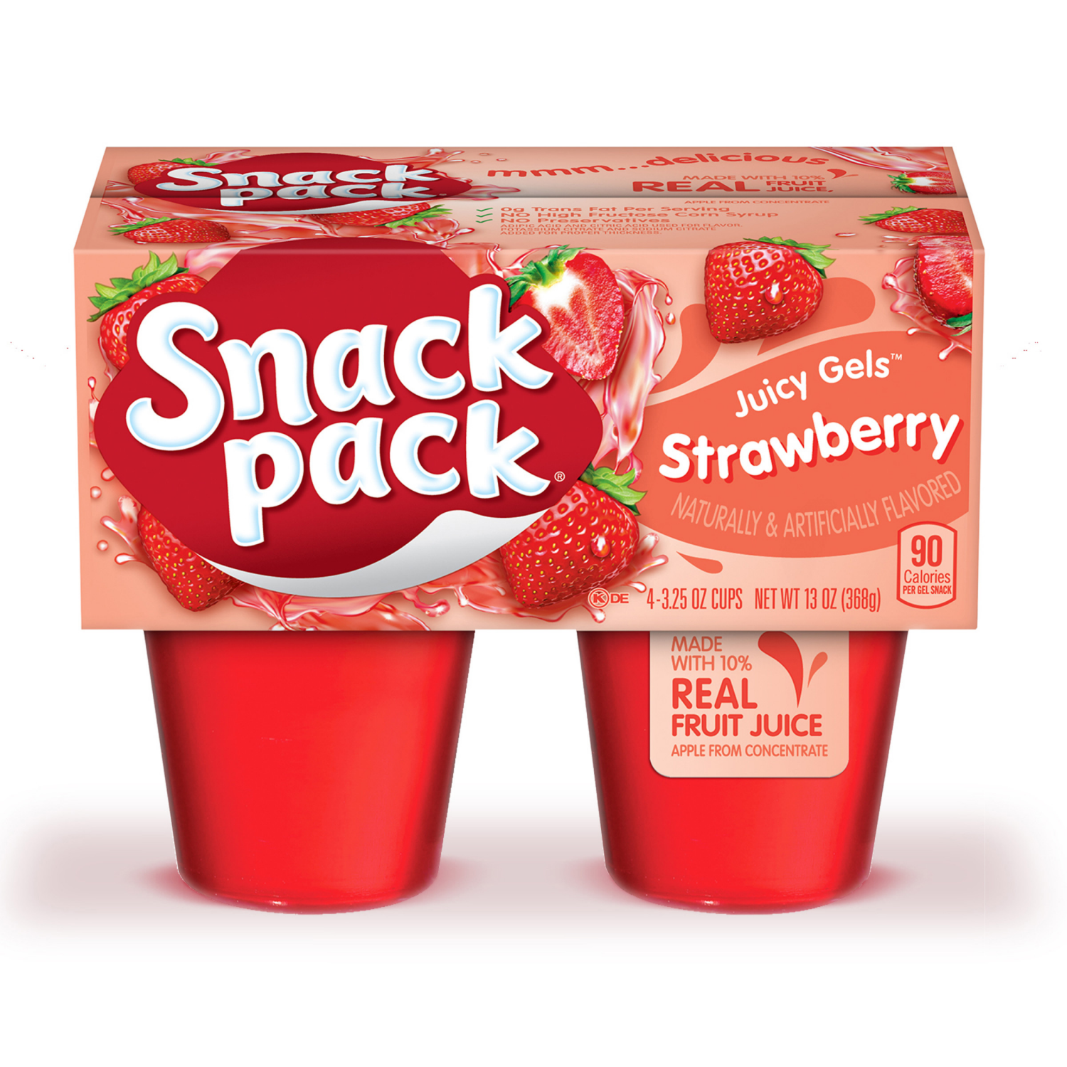 slide 1 of 7, Snack Pack Strawberry Flavored Juicy Gels, 3.25 oz Snack Cups, 4 Count, 12 Pack, 4 ct