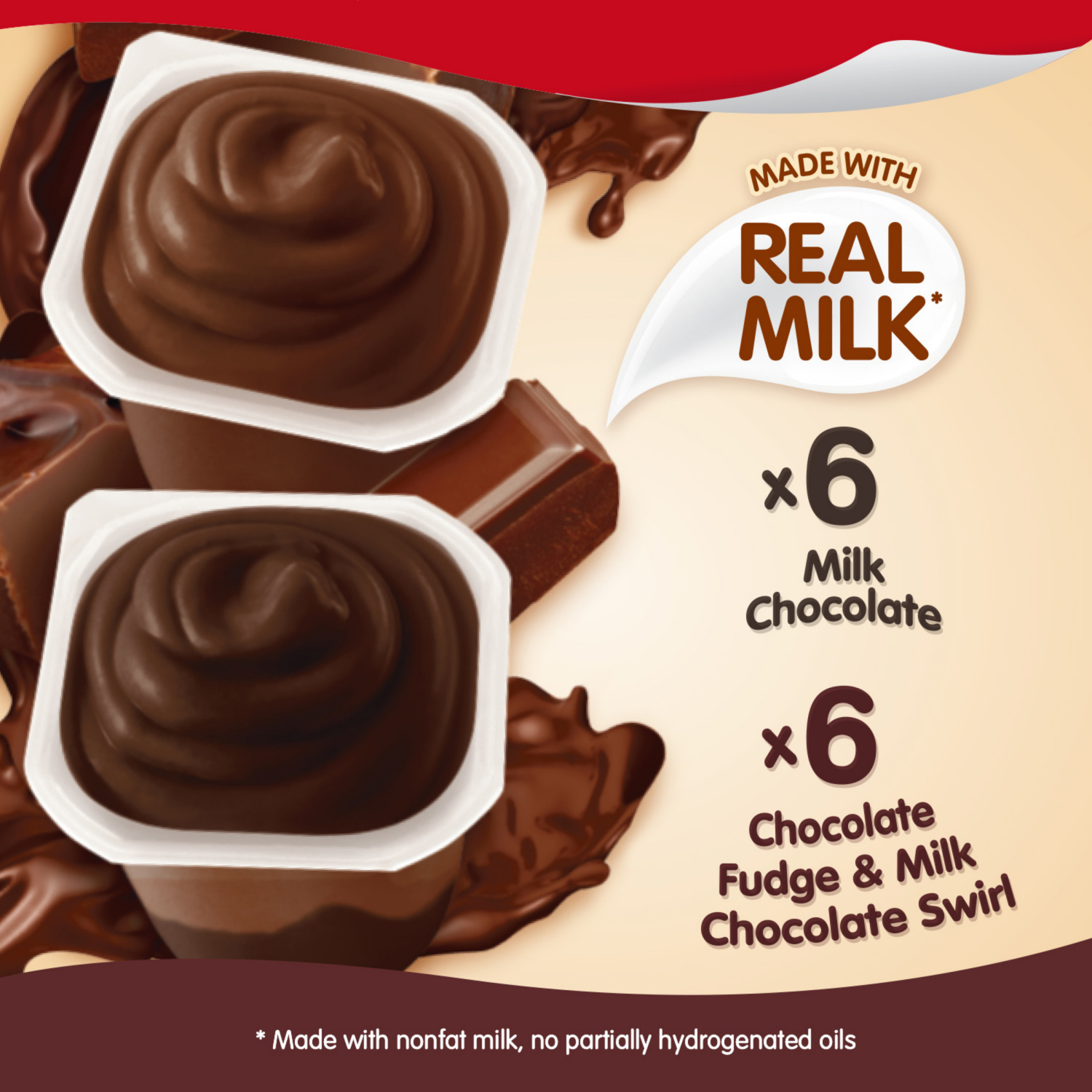 slide 4 of 5, Snack Pack Milk Chocolate and Chocolate Fudge & Milk Chocolate Pudding, 3.25 oz Pudding Cups, 12 Count Family Pack, 12 ct