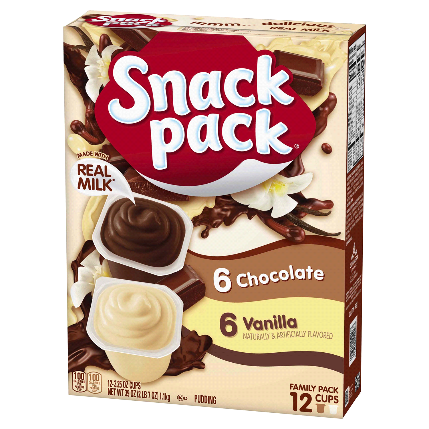 slide 2 of 4, Snack Pack Chocolate Pudding and Vanilla Pudding, 3.25 oz Pudding Cups, 12 Count Family Pack, 6 Pack, 12 ct