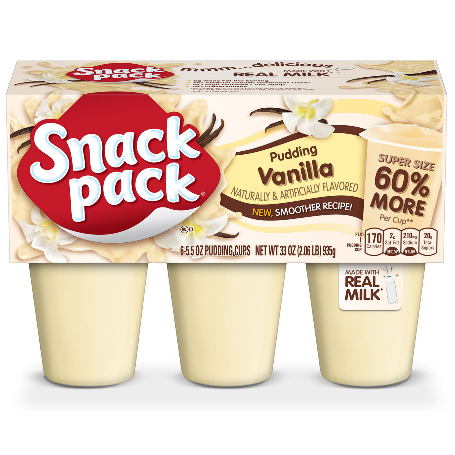slide 1 of 5, Snack Pack Super Size Vanilla Pudding, 5.5 oz Pudding Cups, 6 Count, 6 ct