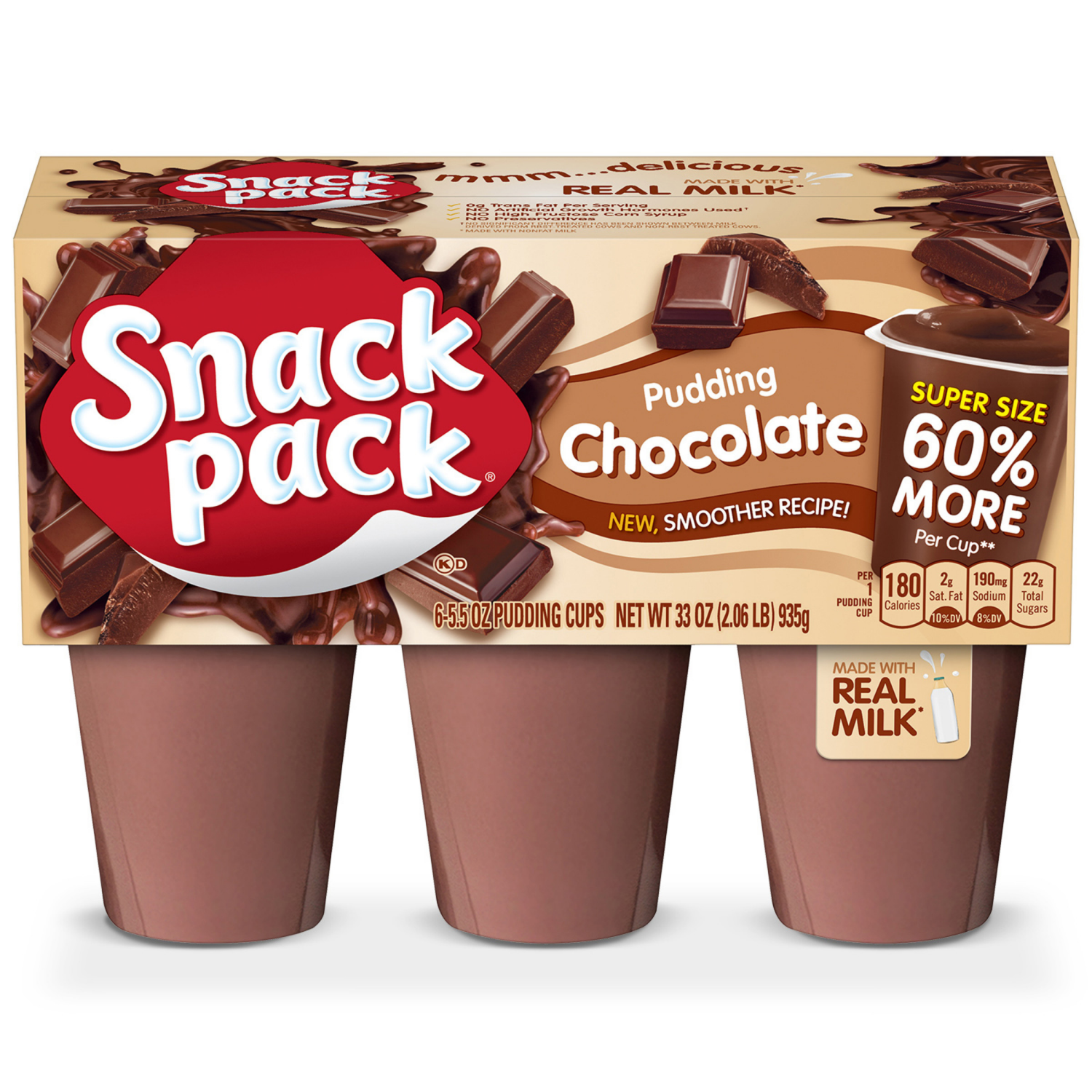 slide 1 of 5, Snack Pack Super Size Chocolate Pudding, 5.5 oz Pudding Cups, 6 Count, 8 Pack, 6 ct